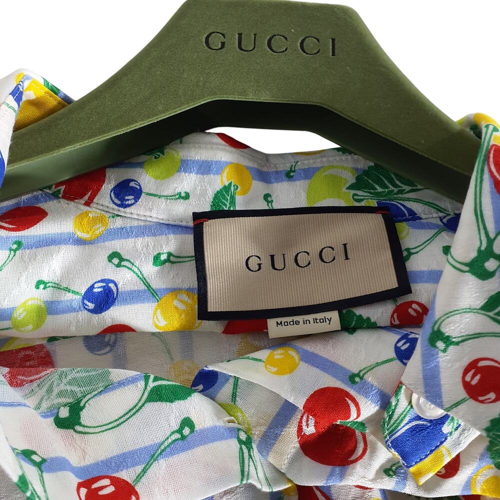 Gucci Print Cherry Stripe Size 44 IT/ US 8 Shirt - Picture 3 of 4